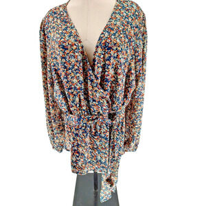 Caralynmirand The Drop Woman Floral Wrap Blouse Size 3X Long Sleeve Bodice Lined